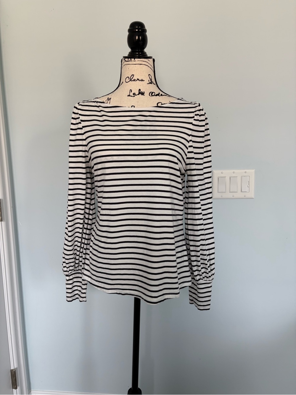 Boden White and Black Striped Long-Sleeve Boatneck Top